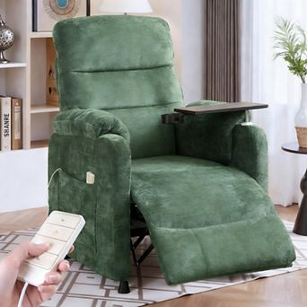 CEWOR Chenille Electric Recliner with Swivel Cup Holders,Side Tray & Remote Control, Rest & Reading