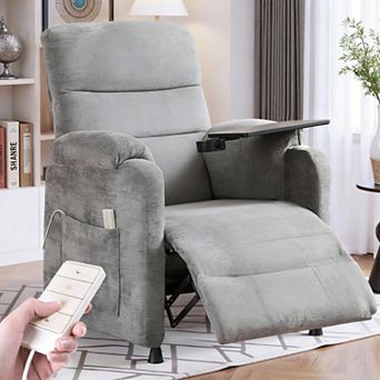 CEWOR Chenille Electric Recliner with Swivel Cup Holders,Side Tray & Remote Control, Rest & Reading