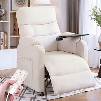 CEWOR Chenille Electric Recliner with Swivel Cup Holders,Side Tray & Remote Control, Rest & Reading