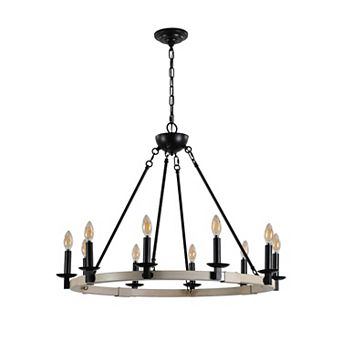ELEMENT ACE 32 Inch Rustic Farmhouse Ten-Light Candle Style Chandelier Light Fixture
