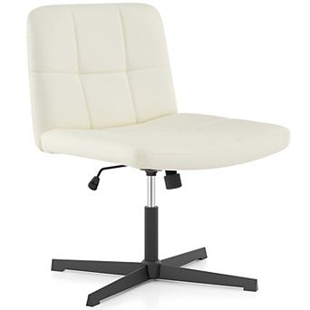 PU Leather Cross-Legged Office Chair with Wide U-Shaped Seat-Beige
