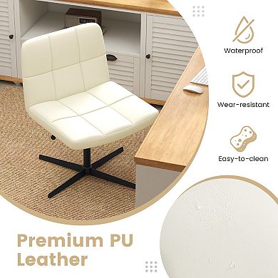 PU Leather Cross-Legged Office Chair with Wide U-Shaped Seat-Beige