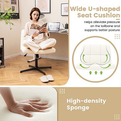 PU Leather Cross-Legged Office Chair with Wide U-Shaped Seat-Beige