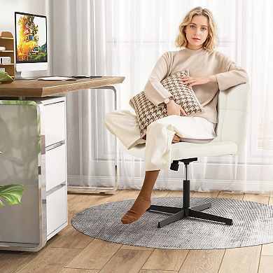 PU Leather Cross-Legged Office Chair with Wide U-Shaped Seat-Beige