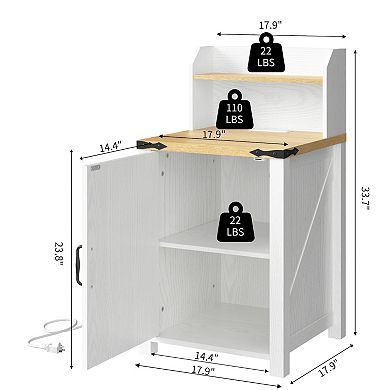 CEWOR 18" Farmhouse End Table Nightstand with Charging Station, Barn Door & Adjustable Shelf