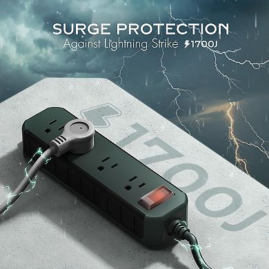 1250W Outdoor Weatherproof Power Strip- 50ft Cord: 4 Outlets - Shockproof - Flat Plug Wall-Mountable