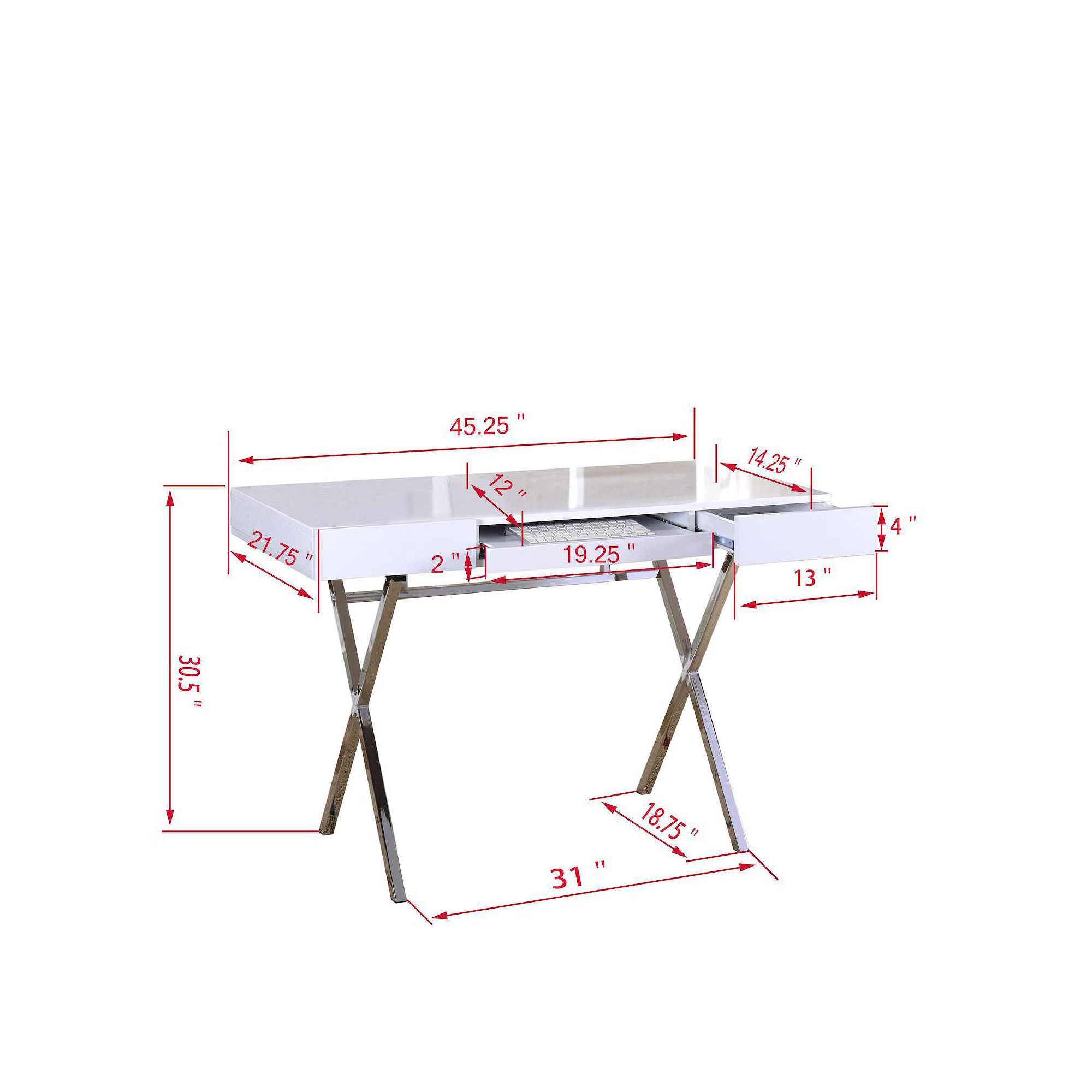 Desk dimensions diagram for white workspace computer desk