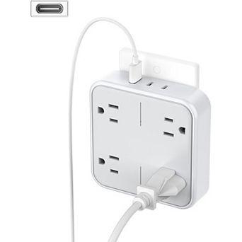 Multi Plug Extender - 4 Outlets + 3 USB (2 USB C) - Wide-Spaced Surge Protector - Home/Office