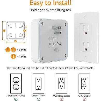 Multi Plug Extender - 4 Outlets + 3 USB (2 USB C) - Wide-Spaced Surge Protector - Home/Office