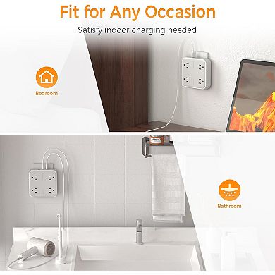 Multi Plug Extender - 4 Outlets + 3 USB (2 USB C) - Wide-Spaced Surge Protector - Home/Office