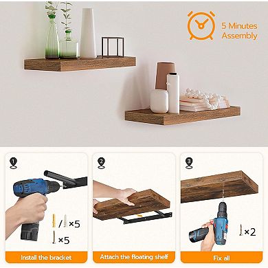 Set of 2 Floating Shelves for Wall with Invisible Brackets, for Wall in Bathroom, Bedroom