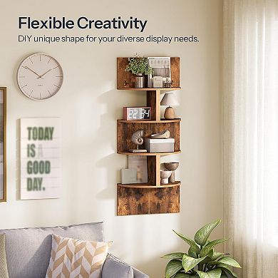 Set of 2 Floating Corner Shelves for Wall, 4-Tier Corner Bookshelves