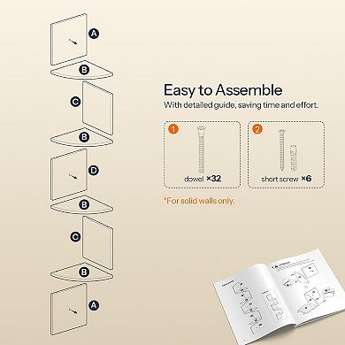 Set of 2 Floating Corner Shelves for Wall, 4-Tier Corner Bookshelves