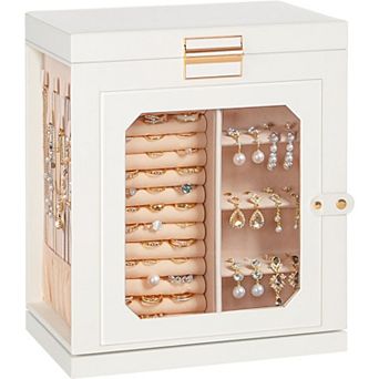 360° Rotating Jewelry Box, Jewelry Organizer with 6 Drawers, Glass Window