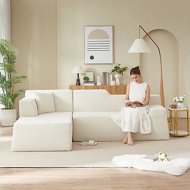 CEWOR Left Armrest L-Shaped Combination Sofa, Corduroy High Back,Cushion Sofa for Living Room