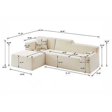 CEWOR Left Armrest L-Shaped Combination Sofa, Corduroy High Back,Cushion Sofa for Living Room