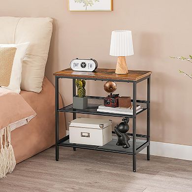 3-Tier Narrow Side Table, Nightstand with 2 Flat or Slant Adjustable Shelves