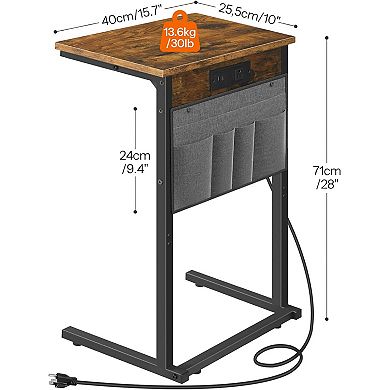 C Shaped End Table with Charging Station, Storage Bag for Living Room, Recliner