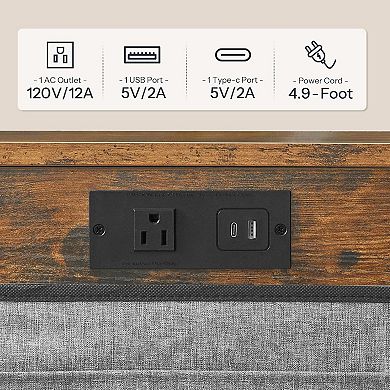 C Shaped End Table with Charging Station, Storage Bag for Living Room, Recliner