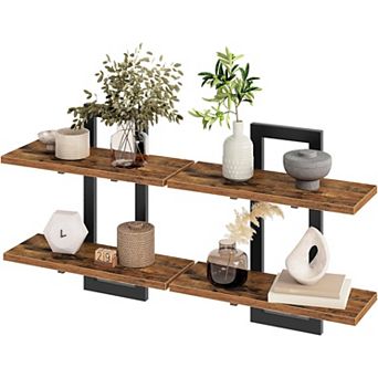 15 Inch Wall Shelf Set of 2, Wall Mounted Storage Shelves 2 tier Hanging Bathroom Shelves