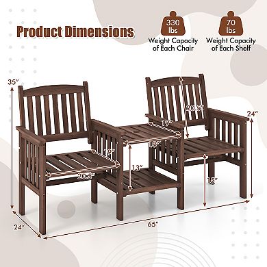 Outdoor Patio Loveseat Bench With Center Table And Umbrella Hole