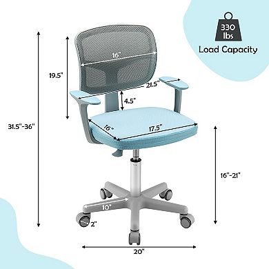 Blue Adjustable Kids Desk Chair with Auto Brake Casters