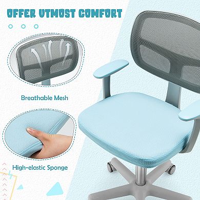 Blue Adjustable Kids Desk Chair with Auto Brake Casters