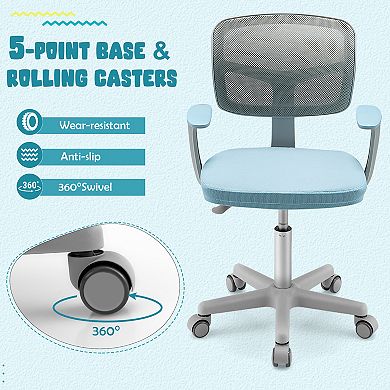 Blue Adjustable Kids Desk Chair with Auto Brake Casters