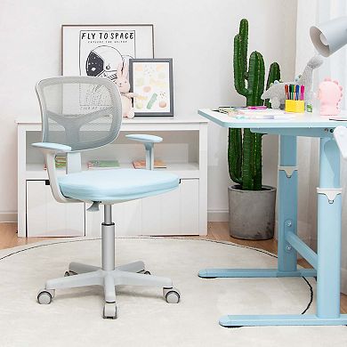 Blue Adjustable Kids Desk Chair with Auto Brake Casters