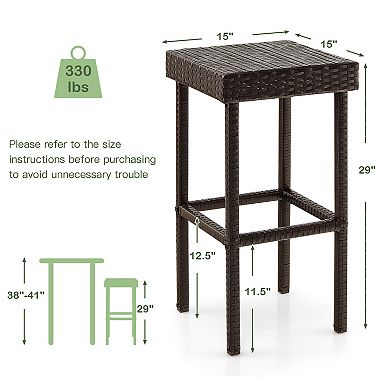 Set of 2 Patio Rattan Wicker Bar Stool Chairs with Footrest