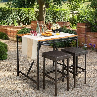 Set of 2 Patio Rattan Wicker Bar Stool Chairs with Footrest