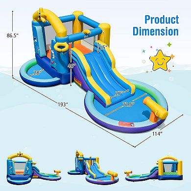 Inflatable Ocean-Themed Bounce House with 680W Blower and 2 Pools