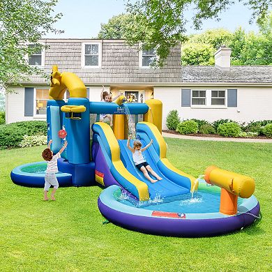Inflatable Ocean-Themed Bounce House with 680W Blower and 2 Pools