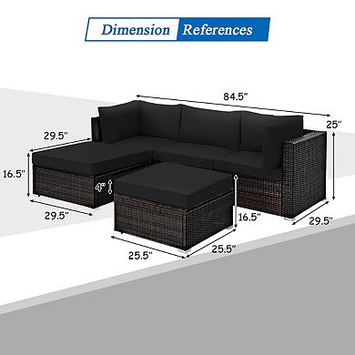 5 Piece Patio Furniture Set Outdoor Sectional Rattan Sofa With Ottomans