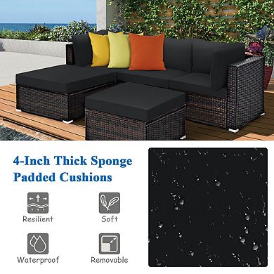 5 Piece Patio Furniture Set Outdoor Sectional Rattan Sofa With Ottomans