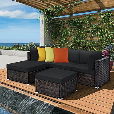 5 Piece Patio Furniture Set Outdoor Sectional Rattan Sofa With Ottomans