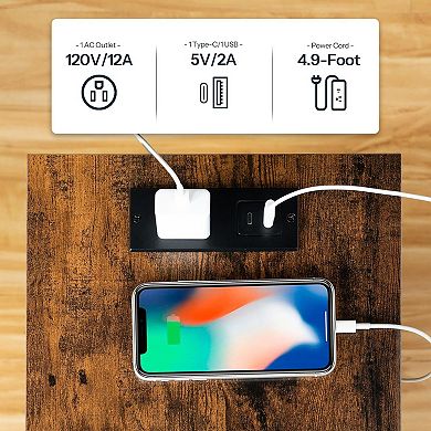 Side Table with Charging Station, USB Port and Outlet, Nightstand with 2-Layer Storage Shelves