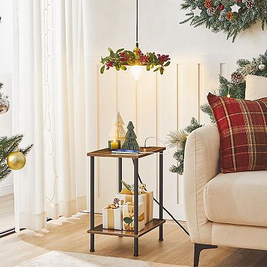 Side Table with Charging Station, USB Port and Outlet, Nightstand with 2-Layer Storage Shelves