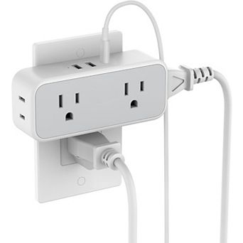 20W PD Surge Protector - 4 AC + 3 USB Ports (1 USB C) - Multi-Plug Expander: Home/Office/Dorm