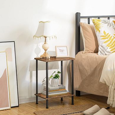 End Table with 2-Layer Storage Shelves, for Small Spaces, Living Room, Bedroom, Stable Frame