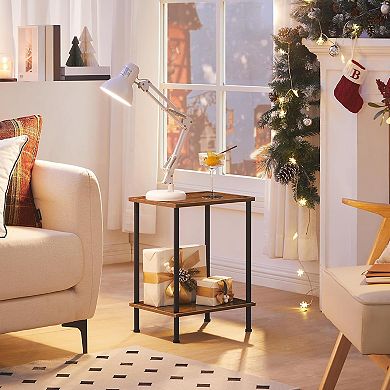 End Table with 2-Layer Storage Shelves, for Small Spaces, Living Room, Bedroom, Stable Frame