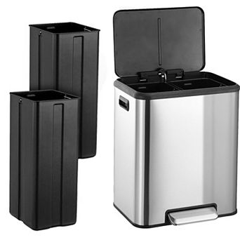 Kitchen Dual Trash Can and Recycling Bin, Stainless Steel Trash Can, Removable Inner Bin
