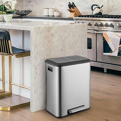 Kitchen Dual Trash Can and Recycling Bin, Stainless Steel Trash Can, Removable Inner Bin