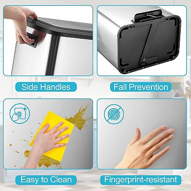 Kitchen Dual Trash Can and Recycling Bin, Stainless Steel Trash Can, Removable Inner Bin