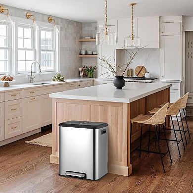 Kitchen Dual Trash Can and Recycling Bin, Stainless Steel Trash Can, Removable Inner Bin