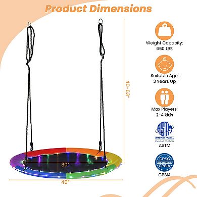 40 Inch Saucer Tree Swing with LED Lights for Kids and Adults