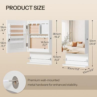 Wall Mounted Jewelry Cabinet with LED Interior Mirror
