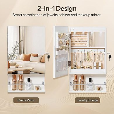 Wall Mounted Jewelry Cabinet with LED Interior Mirror