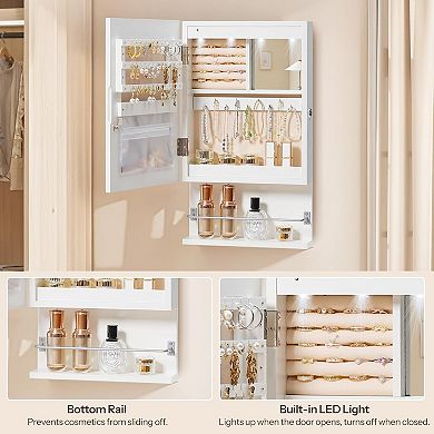 Wall Mounted Jewelry Cabinet with LED Interior Mirror