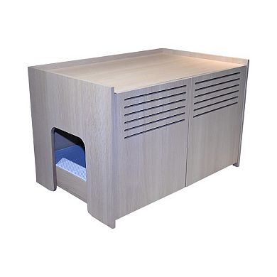 ELEMENT ACE Modern Wooden Cat House Enclosure with Scratching Pad and Hidden Litter Box Space